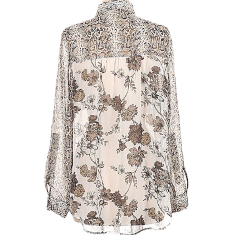 Fig & Flower- Sheer, Snakeskin/Floral Print, Polyester Button down Blouse